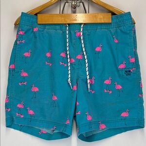 PARTY PANTS Mens Teal Green Swim Trunks Flamingo Size Small